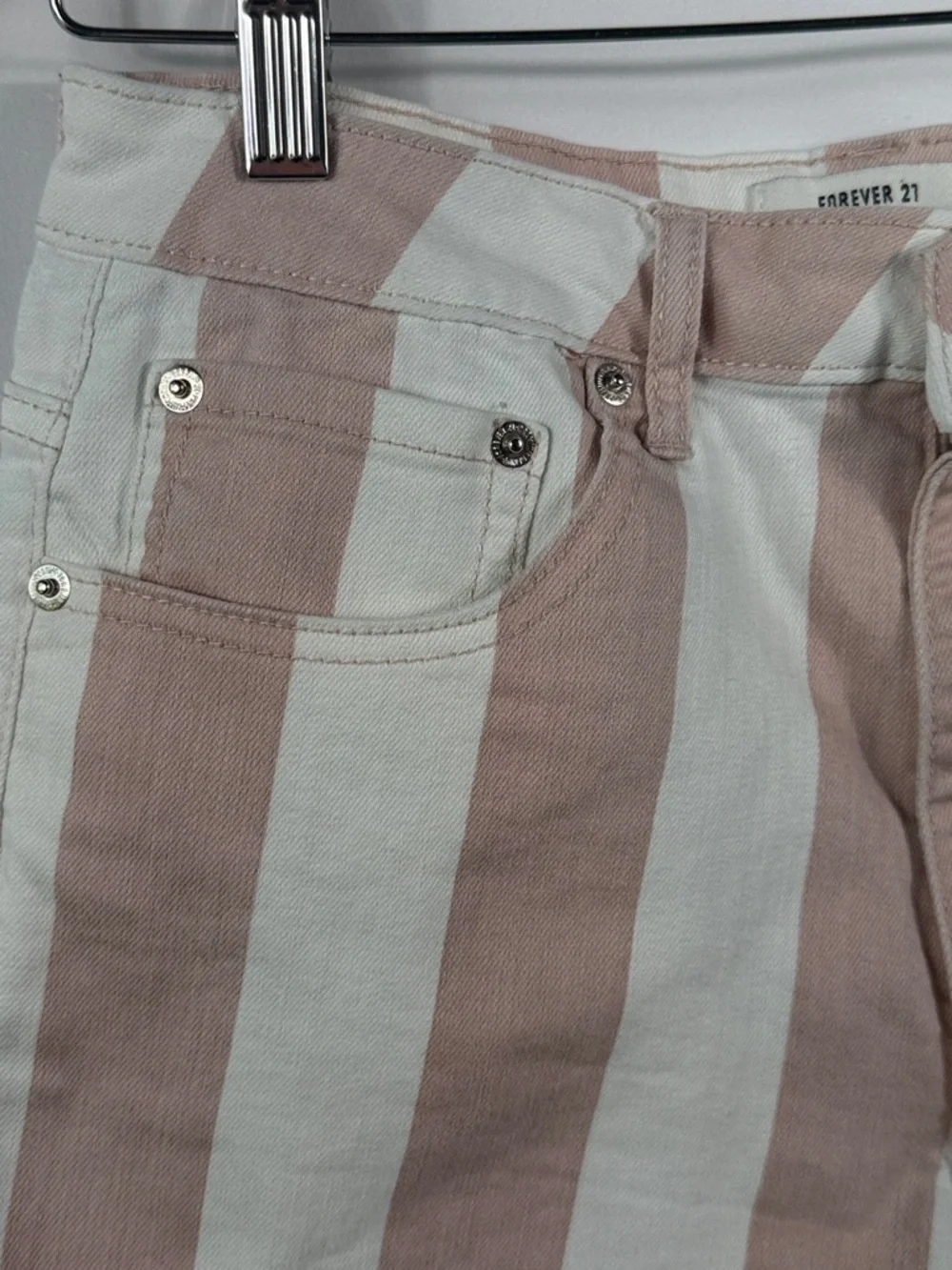 Forever 21 Blush Pink and White Striped Jean Shorts. Womens Size 29. Inseam 2.5”